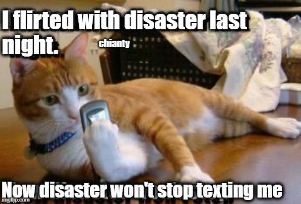 Disaster | image tagged in texting | made w/ Imgflip meme maker