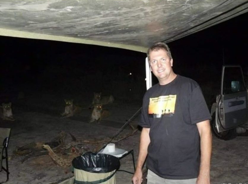 Lions photobombing camp picture Blank Meme Template