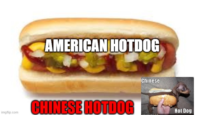 Okay and not Okay | AMERICAN HOTDOG; CHINESE HOTDOG | image tagged in memes | made w/ Imgflip meme maker