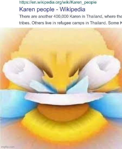 400,000 Karens in Thailand | image tagged in laughing crying emoji with open eyes | made w/ Imgflip meme maker
