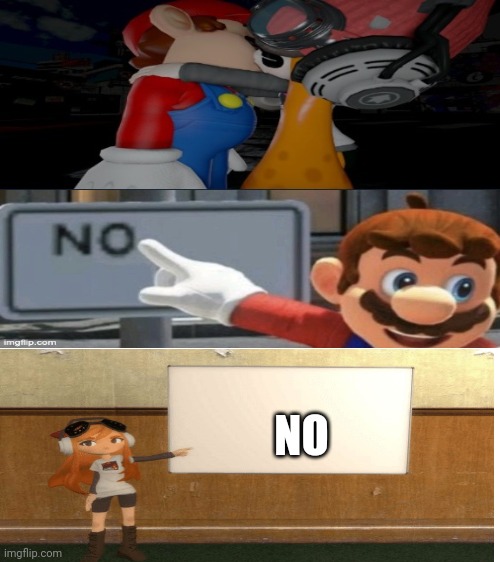 Mario and meggys reaction to mario x meggy | NO | image tagged in blank white template,mario,no,smg4,shipping | made w/ Imgflip meme maker