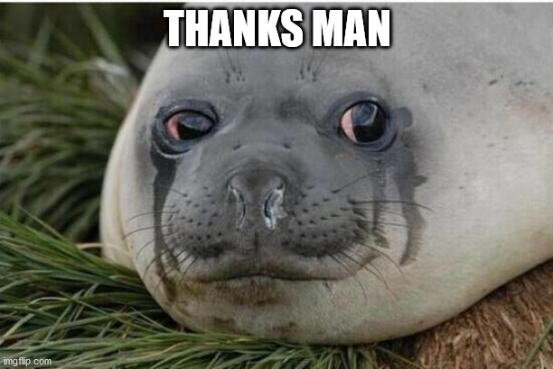 Crying Seal | THANKS MAN | image tagged in crying seal | made w/ Imgflip meme maker