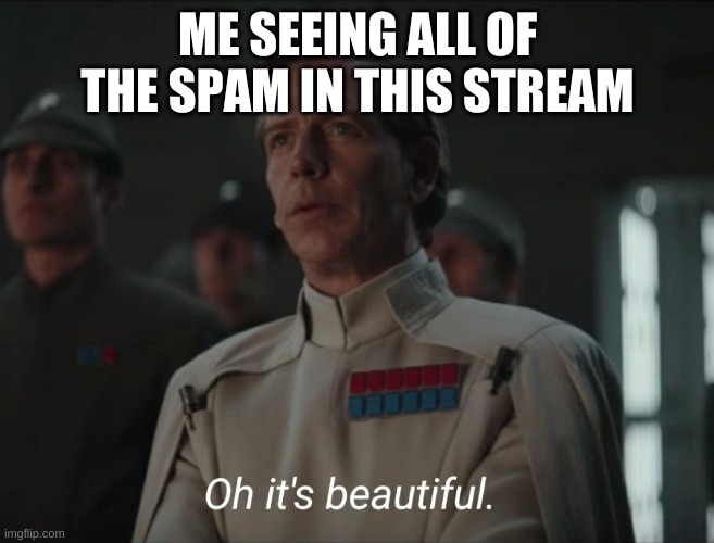 Thanks guys, it's fun | ME SEEING ALL OF THE SPAM IN THIS STREAM | image tagged in oh it's beautiful | made w/ Imgflip meme maker
