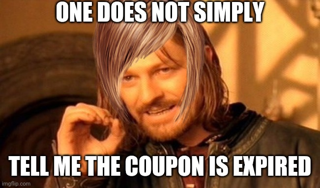 One Does Not Simply Meme | ONE DOES NOT SIMPLY; TELL ME THE COUPON IS EXPIRED | image tagged in memes,one does not simply | made w/ Imgflip meme maker