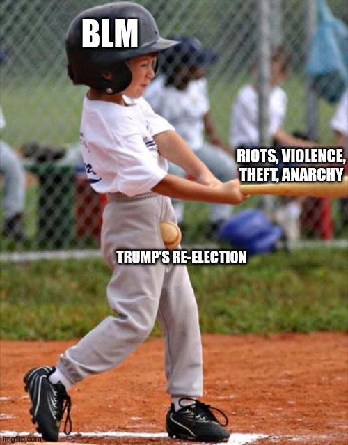 BLM Swings and Misses | BLM; RIOTS, VIOLENCE, THEFT, ANARCHY; TRUMP'S RE-ELECTION | image tagged in baseball,black lives matter | made w/ Imgflip meme maker