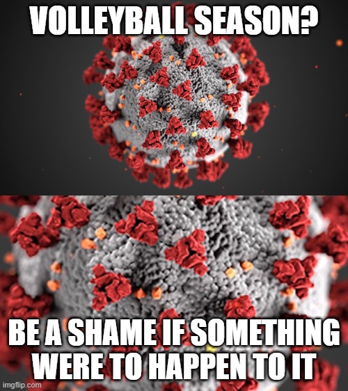 Coronavirus COVID-19 Shame | VOLLEYBALL SEASON? BE A SHAME IF SOMETHING WERE TO HAPPEN TO IT | image tagged in coronavirus,shame,covid-19,covid19,covid 19,covid | made w/ Imgflip meme maker