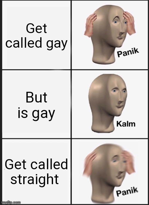 Panik Kalm Panik Meme | Get called gay But is gay Get called straight | image tagged in memes,panik kalm panik | made w/ Imgflip meme maker