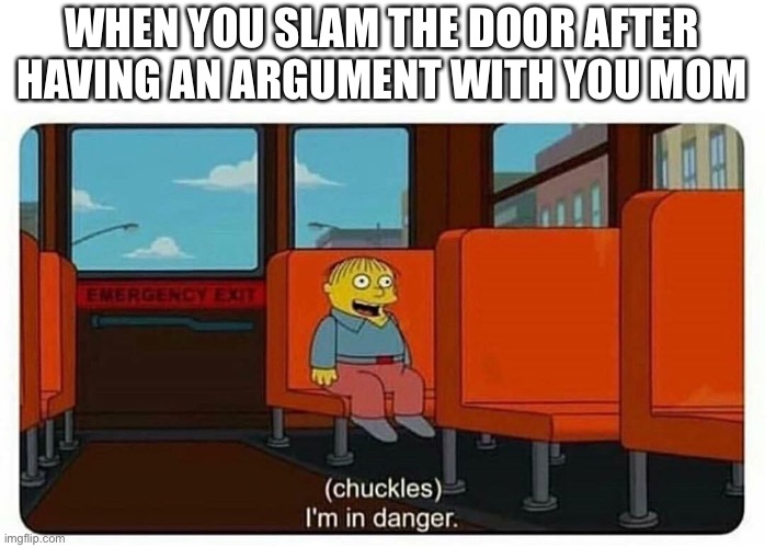 Ralph in danger | WHEN YOU SLAM THE DOOR AFTER HAVING AN ARGUMENT WITH YOU MOM | image tagged in ralph in danger | made w/ Imgflip meme maker
