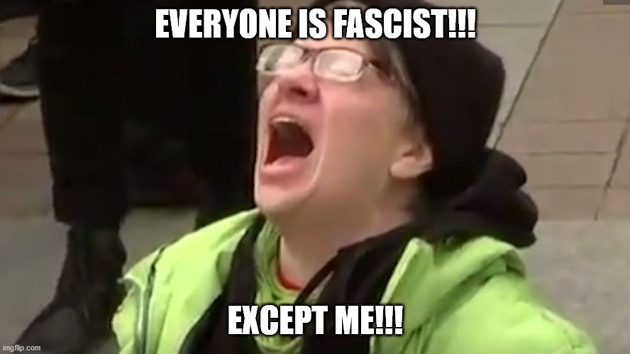Screaming Liberal  | EVERYONE IS FASCIST!!! EXCEPT ME!!! | image tagged in screaming liberal | made w/ Imgflip meme maker