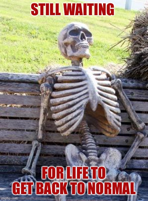Waiting Skeleton | STILL WAITING; FOR LIFE TO GET BACK TO NORMAL | image tagged in memes,waiting skeleton | made w/ Imgflip meme maker