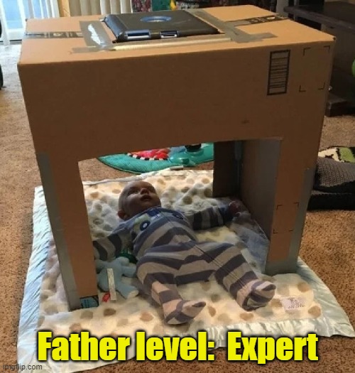 Or would it be, "iExpert?"  LOL |  Father level:  Expert | image tagged in funny,ipad,baby,fatherhood,babysitting,motherhood | made w/ Imgflip meme maker