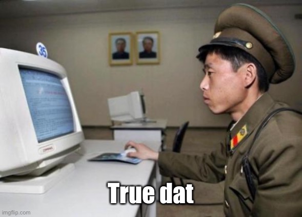 North Korean Hacker | True dat | image tagged in north korean hacker | made w/ Imgflip meme maker