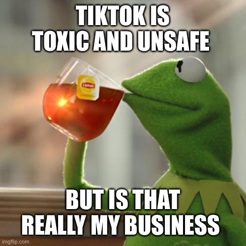 *MARKED* But that’s none of my business | TIKTOK IS TOXIC AND UNSAFE; BUT IS THAT REALLY MY BUSINESS | image tagged in memes,but that's none of my business,kermit the frog | made w/ Imgflip meme maker