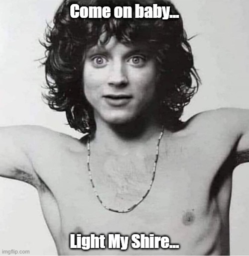 Light My Shire | Come on baby... Light My Shire... | image tagged in frodo,jim morrison | made w/ Imgflip meme maker