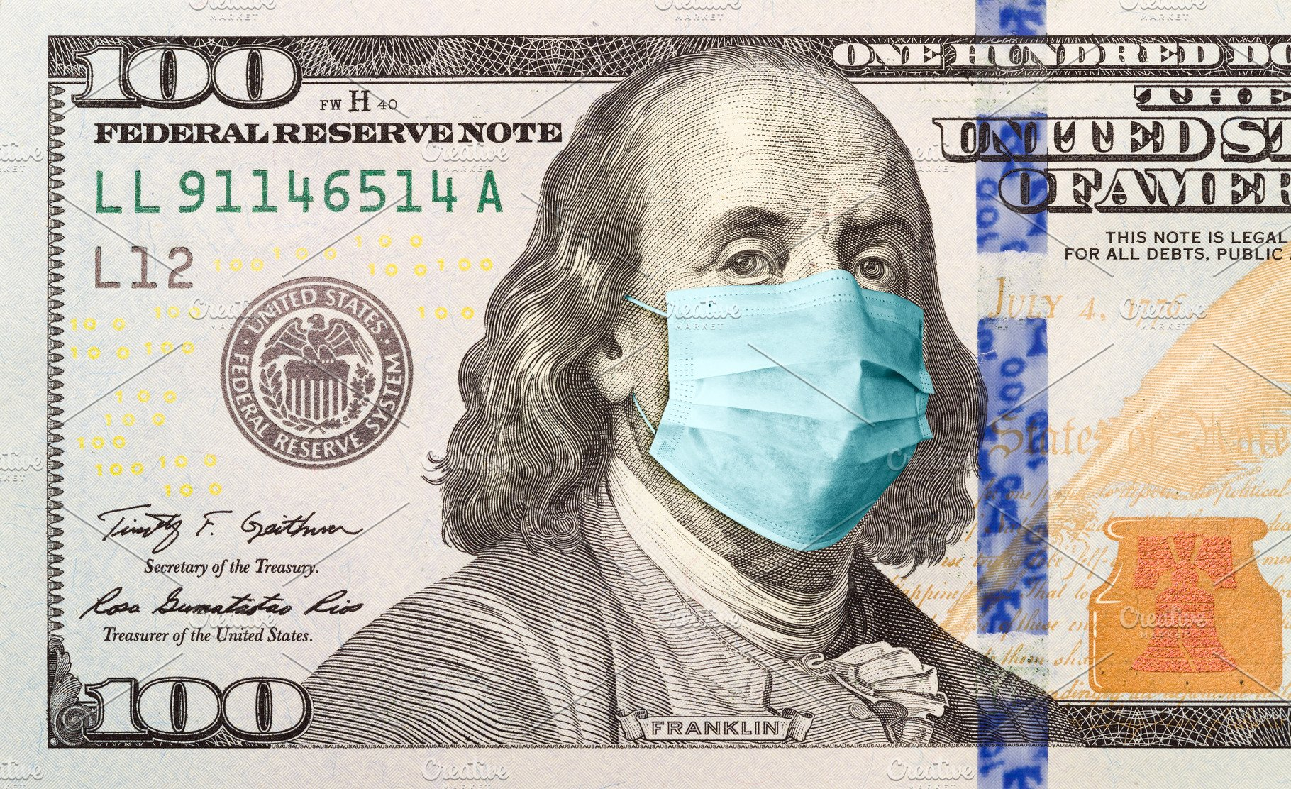 Benjamin Franklin stays safe with a mask - dollar bill Blank Meme Template