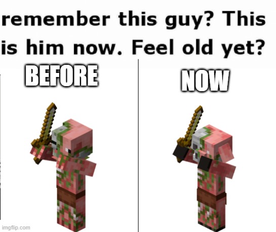 The new zombie pigmen | NOW; BEFORE | image tagged in remember this guy | made w/ Imgflip meme maker