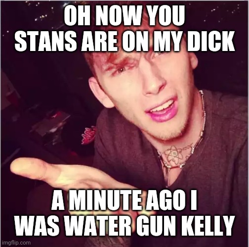 Ironic isn't it |  OH NOW YOU STANS ARE ON MY DICK; A MINUTE AGO I WAS WATER GUN KELLY | image tagged in funny | made w/ Imgflip meme maker