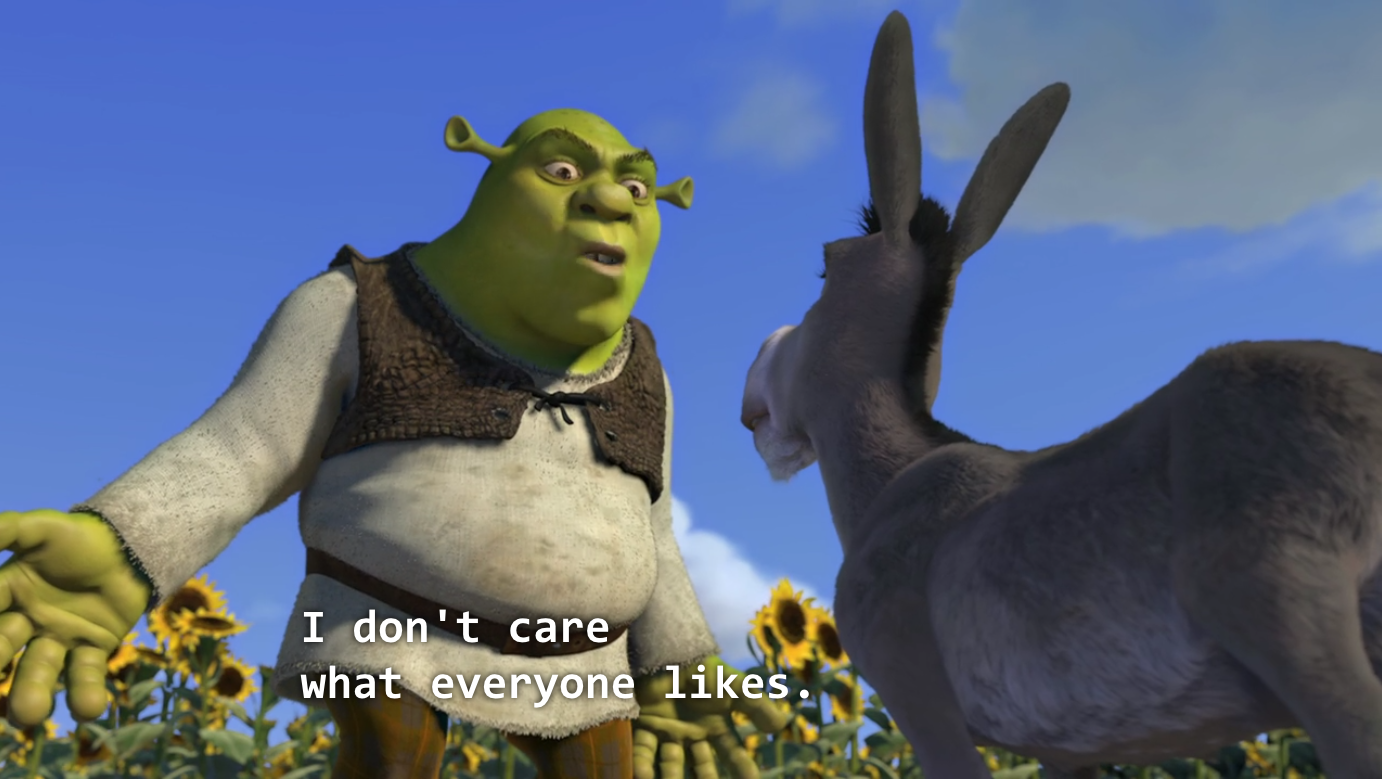 High Quality Shrek I dont care what everyone likes Blank Meme Template