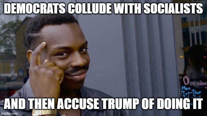 Roll Safe Think About It Meme | DEMOCRATS COLLUDE WITH SOCIALISTS AND THEN ACCUSE TRUMP OF DOING IT | image tagged in memes,roll safe think about it | made w/ Imgflip meme maker