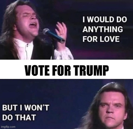 I would do anything for love | VOTE FOR TRUMP | image tagged in i would do anything for love | made w/ Imgflip meme maker