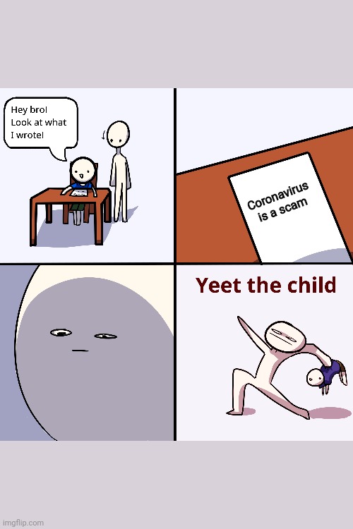 Yeet The Child |  Coronavirus is a scam | image tagged in yeet the child | made w/ Imgflip meme maker
