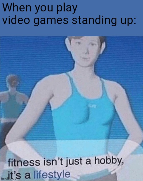 Sanding up | When you play video games standing up: | image tagged in fitness isn't just a hobby it's a lifestyle | made w/ Imgflip meme maker
