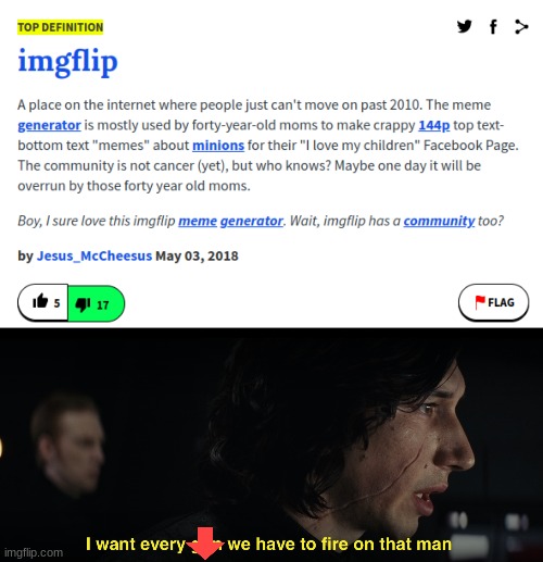 Everyone who sees this meme, please downvote this definition on Urban Dictionary | image tagged in i want every gun we have to fire at that man | made w/ Imgflip meme maker