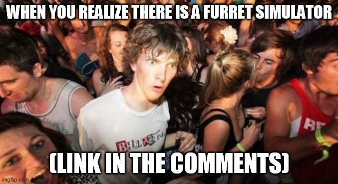 Sudden Clarity Clarence Meme | WHEN YOU REALIZE THERE IS A FURRET SIMULATOR; (LINK IN THE COMMENTS) | image tagged in memes,sudden clarity clarence | made w/ Imgflip meme maker