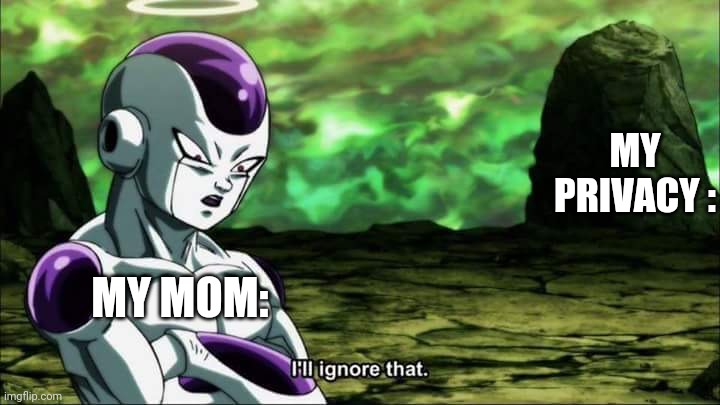 Frieza Dragon ball super "I'll ignore that" | MY PRIVACY :; MY MOM: | image tagged in frieza dragon ball super i'll ignore that | made w/ Imgflip meme maker
