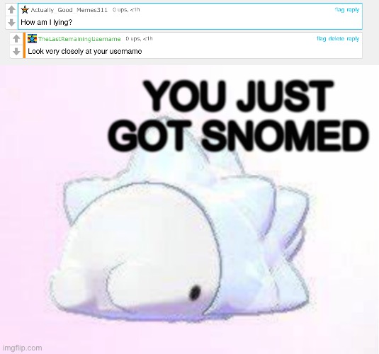 Oooof | image tagged in you just got snomed | made w/ Imgflip meme maker