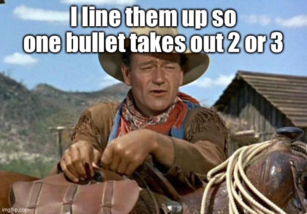 John wayne | I line them up so one bullet takes out 2 or 3 | image tagged in john wayne | made w/ Imgflip meme maker
