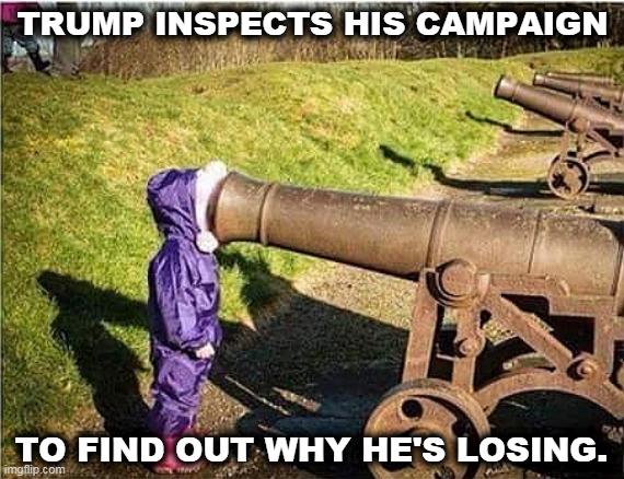 TRUMP INSPECTS HIS CAMPAIGN; TO FIND OUT WHY HE'S LOSING. | image tagged in trump,campaign,loser,fail | made w/ Imgflip meme maker