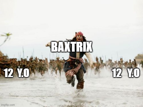 Jack Sparrow Being Chased Meme | BAXTRIX; 12  Y.O                                           12   Y.O | image tagged in memes,jack sparrow being chased,Baxov | made w/ Imgflip meme maker