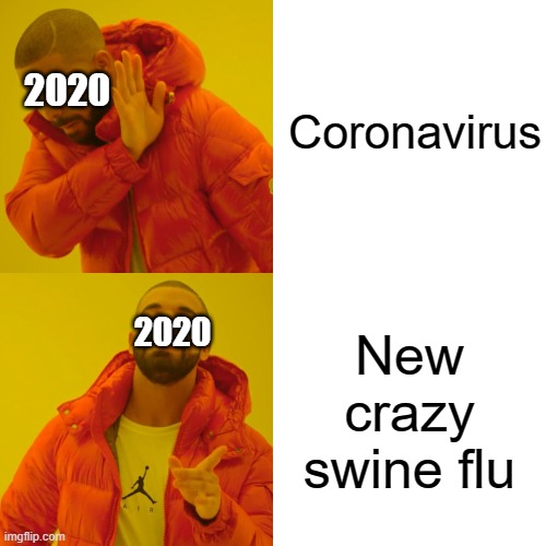 2020 be like | Coronavirus; 2020; New crazy swine flu; 2020 | image tagged in memes,drake hotline bling | made w/ Imgflip meme maker