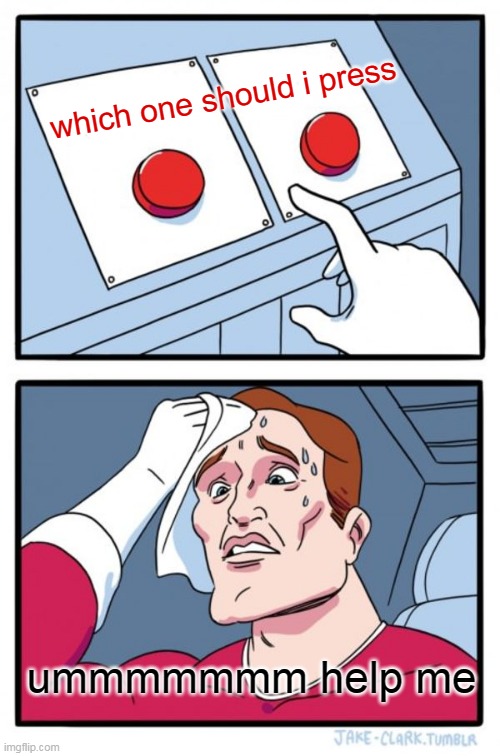 Two Buttons Meme | which one should i press; ummmmmmm help me | image tagged in memes,two buttons | made w/ Imgflip meme maker