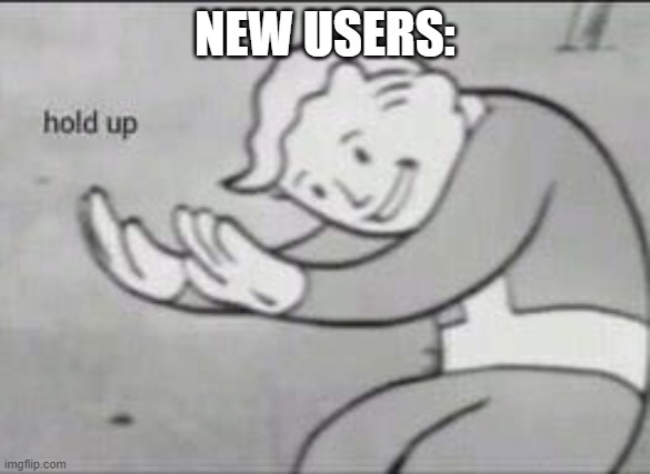 Fallout Hold Up | NEW USERS: | image tagged in fallout hold up | made w/ Imgflip meme maker