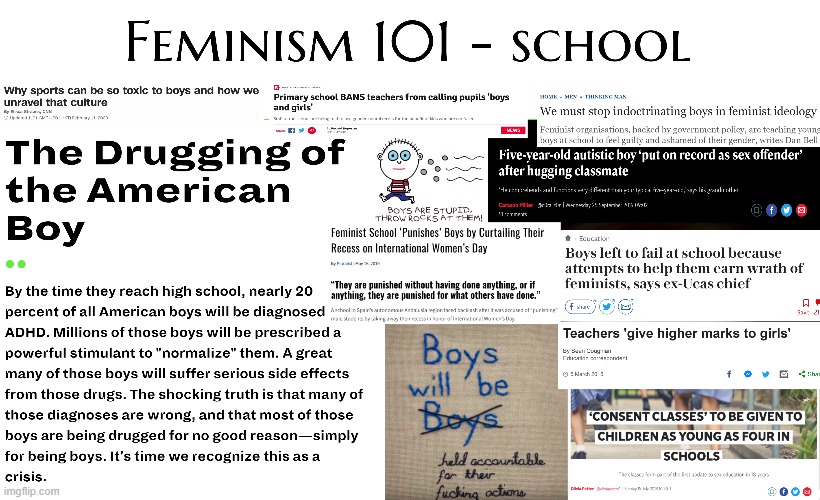Feminism 101 - School | image tagged in feminism,feminazi,feminism is cancer,school,indoctrination,child abuse | made w/ Imgflip meme maker