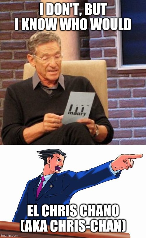 I DON'T, BUT I KNOW WHO WOULD EL CHRIS CHANO (AKA CHRIS-CHAN) | image tagged in memes,maury lie detector,phoenix wright | made w/ Imgflip meme maker
