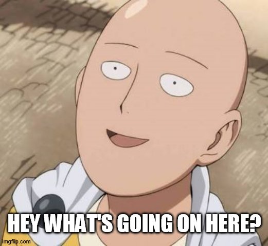 Saitama | HEY WHAT'S GOING ON HERE? | image tagged in saitama | made w/ Imgflip meme maker