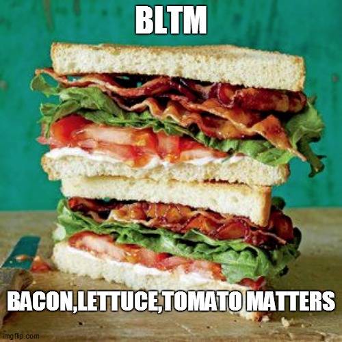 BLTM; BACON,LETTUCE,TOMATO MATTERS | image tagged in fun,funny memes,funny meme,lol so funny,bad pun,too funny | made w/ Imgflip meme maker