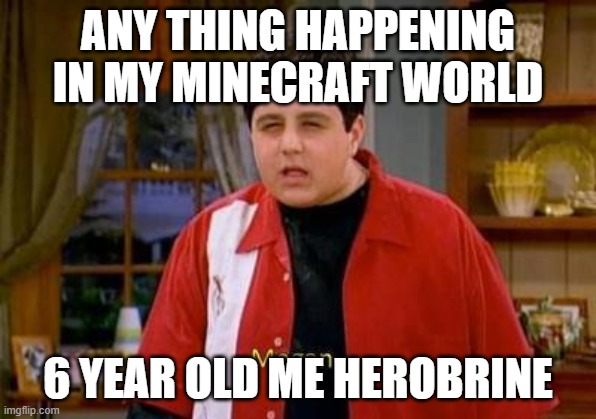 Drake and Josh Megan | ANY THING HAPPENING IN MY MINECRAFT WORLD; 6 YEAR OLD ME HEROBRINE | image tagged in drake and josh megan | made w/ Imgflip meme maker