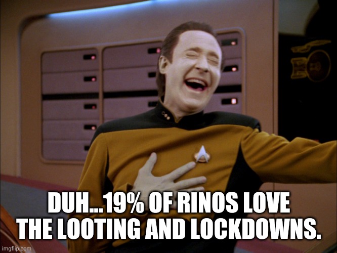 LaughingData | DUH...19% OF RINOS LOVE THE LOOTING AND LOCKDOWNS. | image tagged in laughingdata | made w/ Imgflip meme maker