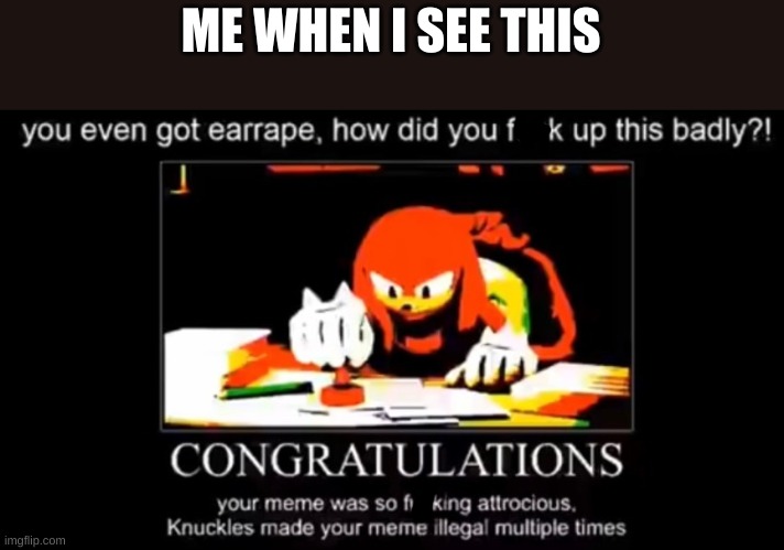 Knuckles Meme Illegal | ME WHEN I SEE THIS | image tagged in knuckles meme illegal | made w/ Imgflip meme maker