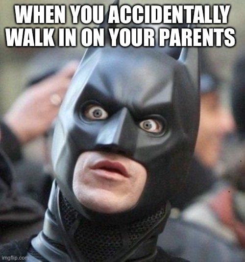 Shocked Batman | WHEN YOU ACCIDENTALLY WALK IN ON YOUR PARENTS | image tagged in shocked batman | made w/ Imgflip meme maker