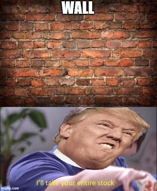 He will take your entire stock | WALL | image tagged in i'll take your entire stock,donald trump | made w/ Imgflip meme maker
