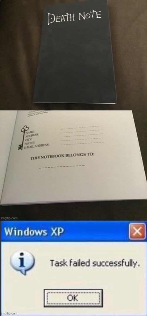 Putting the ‘no’ in notebook | image tagged in death note,task failed successfully,notebook,no,death | made w/ Imgflip meme maker