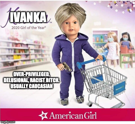 An Ivanka | IVANKA; OVER-PRIVILEGED, DELUSIONAL, RACIST BITCH.
USUALLY CAUCASIAN | image tagged in satire | made w/ Imgflip meme maker