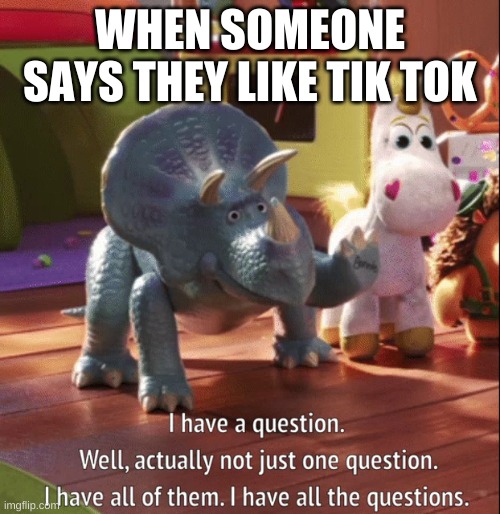 I have all the questions | WHEN SOMEONE SAYS THEY LIKE TIK TOK | image tagged in i have all the questions | made w/ Imgflip meme maker