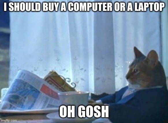 I Should Buy A Boat Cat | I SHOULD BUY A COMPUTER OR A LAPTOP; OH GOSH | image tagged in memes,i should buy a boat cat,y u no | made w/ Imgflip meme maker