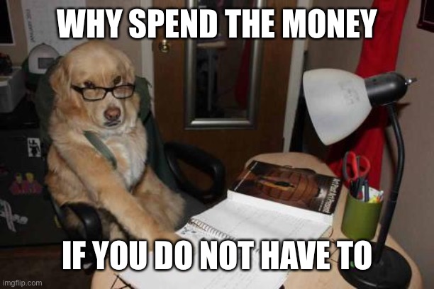 Accountant Dog | WHY SPEND THE MONEY IF YOU DO NOT HAVE TO | image tagged in accountant dog | made w/ Imgflip meme maker
